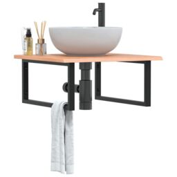 Berkfield Home Basin Shelf Wall Mounted Steel & Solid Wood Oak in Brown