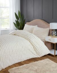 Rapport Home Chunky Ribbed Fur Polyester Soft & Cozy Duvet Cover Set With Pillowcase in White - Size: Double - thumbnail 3