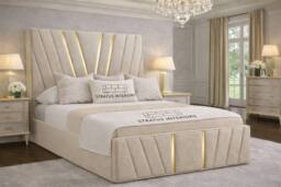 Stratus Interiors Victor Gold Velvet Gas Lift Storage Bed Frame, Super King 6ft Cream - thumbnail 1