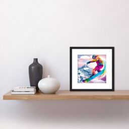 Artery8 Snowboarder Snowboarding Vibrant Watercolour Multicoloured Snow Mountain Winter Sport Square Wooden Framed Wall Art Print Picture 8X8 Inch - thumbnail 2