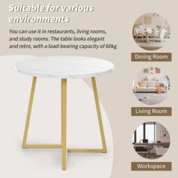 Matteo Modern Round Coffee Table with Gold Stand & Marble Pattern in White - thumbnail 8