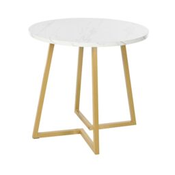 Matteo Modern Round Coffee Table with Gold Stand & Marble Pattern in White - thumbnail 2