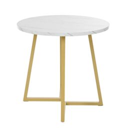 Matteo Modern Round Coffee Table with Gold Stand & Marble Pattern in White - thumbnail 7