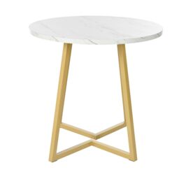 Matteo Modern Round Coffee Table with Gold Stand & Marble Pattern in White - thumbnail 4
