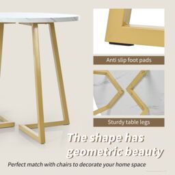 Matteo Modern Round Coffee Table with Gold Stand & Marble Pattern in White - thumbnail 9