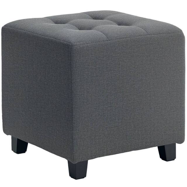 KORVIXA Grey Small Ottoman with Side Pocket & Rubber Wood Legs - Size: 100 cm x 100 cm - image 1