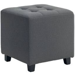 KORVIXA Grey Small Ottoman with Side Pocket & Rubber Wood Legs - Size: 100 cm x 100 cm - thumbnail 1