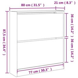 Berkfield Home Shoe Cabinet Smoked Oak 80x21x87.5 cm Engineered Wood in Brown - thumbnail 9