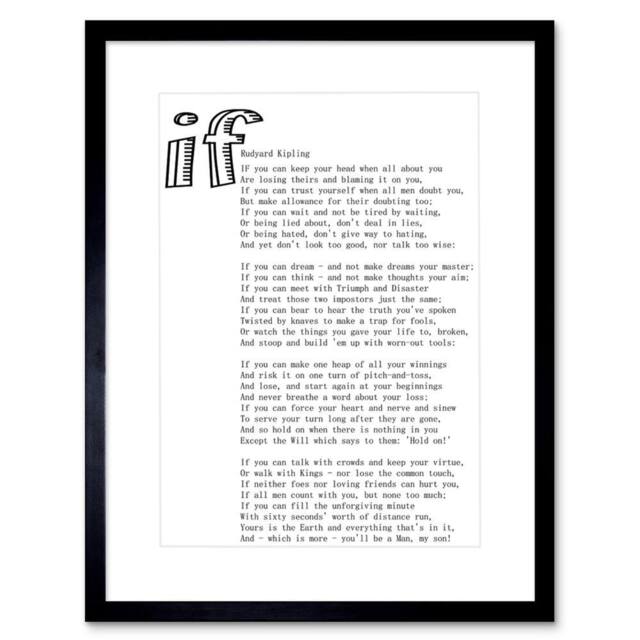 "Artery8 Quote Motivation Rudyard Kipling If White 12x16"" Framed Wall Art Print - Size: W12"" x H16""" - image 1