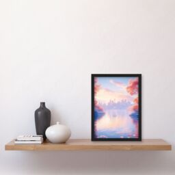 Artery8 Dreamy Autumn Sunrise Japanese Coastal Cityscape Framed Art Print in Blue - Size: A4 - thumbnail 4