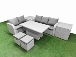 Fimous 7 Seater PE Rattan Wicker Garden Furniture Patio Conservatory Sofa Set w/ Adjustable Lifting Dining or Coffee Table 3 Seater Sofa Love Sofa 2 - thumbnail 2