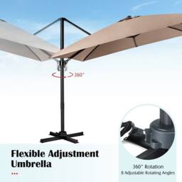 Costway 3m Garden Cantilever Parasol 3 Positions Adjustable Square Overhanging Umbrella in Dark Brown - thumbnail 4