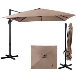 Costway 3m Garden Cantilever Parasol 3 Positions Adjustable Square Overhanging Umbrella in Dark Brown - thumbnail 1