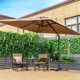 Costway 3m Garden Cantilever Parasol 3 Positions Adjustable Square Overhanging Umbrella in Dark Brown - thumbnail 6