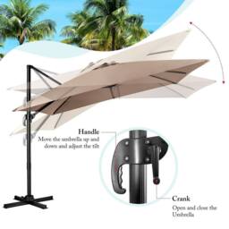 Costway 3m Garden Cantilever Parasol 3 Positions Adjustable Square Overhanging Umbrella in Dark Brown - thumbnail 5