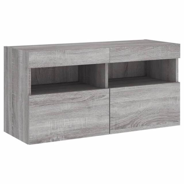 Berkfield Home TV Wall Cabinet with LED Lights Grey Sonoma 80x30x40 cm - Size: 80 x 30 x 40 cm - image 1