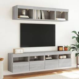 Berkfield Home TV Wall Cabinet with LED Lights Grey Sonoma 80x30x40 cm - Size: 80 x 30 x 40 cm - thumbnail 6