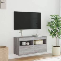 Berkfield Home TV Wall Cabinet with LED Lights Grey Sonoma 80x30x40 cm - Size: 80 x 30 x 40 cm - thumbnail 5