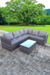 Fimous Rattan Corner Sofa Set Rectangular Oblong Coffee Table Outdoor 6 Seater With Seat & Back Cushion in Dark Grey - thumbnail 1