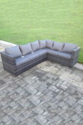 Fimous Rattan Corner Sofa Set Rectangular Oblong Coffee Table Outdoor 6 Seater With Seat & Back Cushion in Dark Grey - thumbnail 2