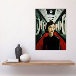 "Artery8 Wall Art Print Futuristic Train Ride Oil Painting Black Red Green Modern Art Deco Woman Portrait Poster - Size: W18"" x H24""" - thumbnail 4