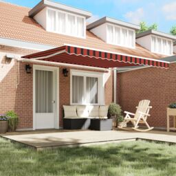 Berkfield Home Manual Retractable Awning with LED Orange & Brown 400x350 cm