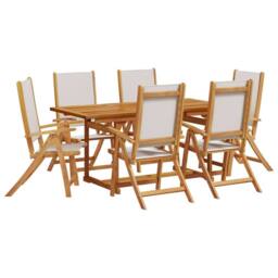 Berkfield Home 7 Piece Garden Dining Set Solid Wood Acacia & Textilene in Brown - thumbnail 2