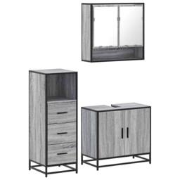 Berkfield Home Durable 3 Piece Bathroom Furniture Set Grey Sonoma Engineered Wood - thumbnail 3