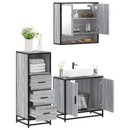 Berkfield Home Durable 3 Piece Bathroom Furniture Set Grey Sonoma Engineered Wood - thumbnail 2