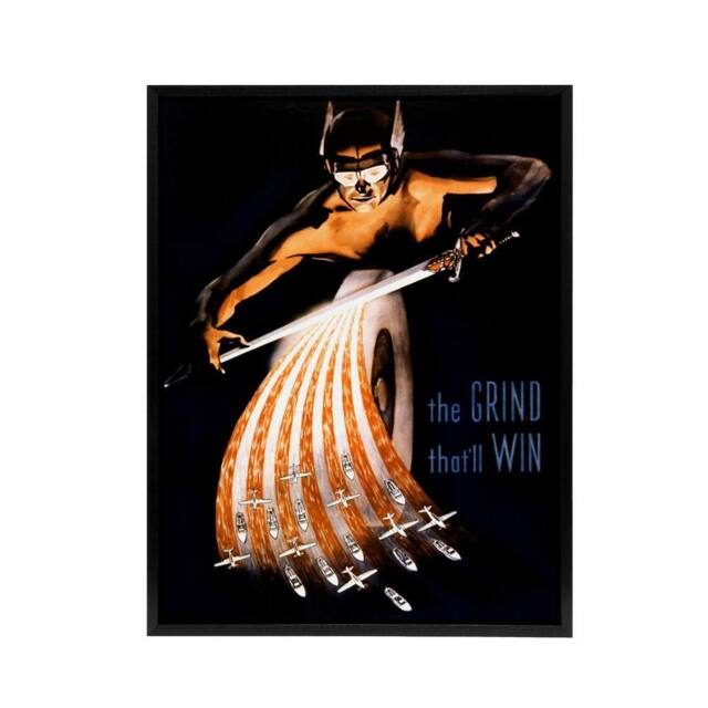 "Artery8 WWII USA Wartime Poster Grind That Will Win Framed Canvas Wall Art Print - Size: W12"" x H16""" - image 1