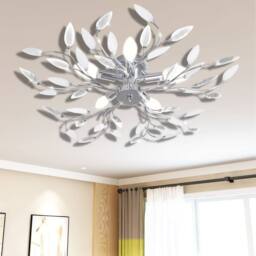 Berkfield Home Transparent&White Ceiling Lamp Acrylic Crystal Leaf Arms 5 E14 Bulbs in White - thumbnail 2