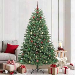 Berkfield Home Artificial Hinged Christmas Tree Green 210 cm PVC & Metal