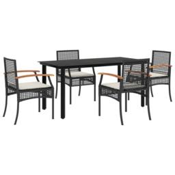 Berkfield Home 5 Piece Garden Dining Set with Cushions Black Poly Rattan - thumbnail 1