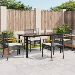 Berkfield Home 5 Piece Garden Dining Set with Cushions Black Poly Rattan - thumbnail 2