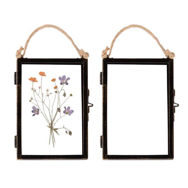 "Nicola Spring 2x Hanging Metal Photo Frames - 4"" x 6"" - Black - Picture Frame Wall Mounted Frame with Rope" - image 1