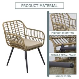 FURNITURE ONE 3 Pieces Rattan Garden Furniture Bistro Set with Glass Top Table in Beige - Size: 1 Pack - thumbnail 3