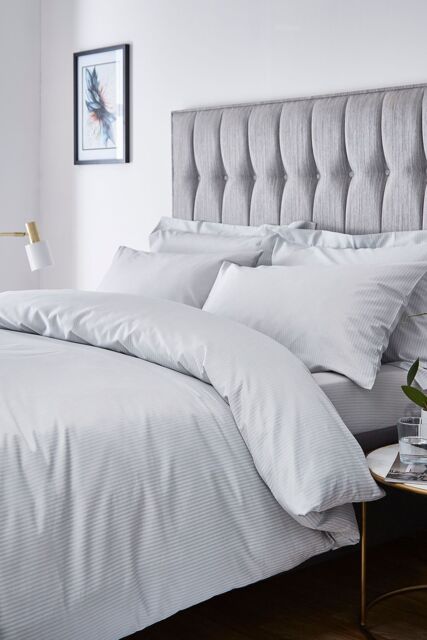 Catherine Lansfield 'Satin Stripe' 300 Thread Count Duvet Set in Grey - Size: Single - image 1