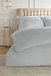 Catherine Lansfield 'Satin Stripe' 300 Thread Count Duvet Set in Grey - Size: Single - thumbnail 3