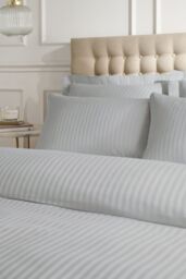 Catherine Lansfield 'Satin Stripe' 300 Thread Count Duvet Set in Grey - Size: Single - thumbnail 2
