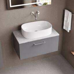 Balterley Level 800mm Wall Hung 1 Vanity Unit with Laminate Worktop - Satin Grey - thumbnail 3