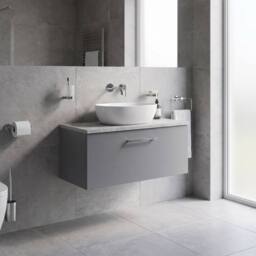 Balterley Level 800mm Wall Hung 1 Vanity Unit with Laminate Worktop - Satin Grey - thumbnail 4