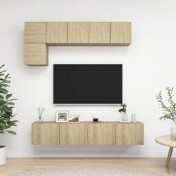 Berkfield Home 5 Piece TV Cabinet Set Sonoma Oak Engineered Wood in Light Tan - thumbnail 2