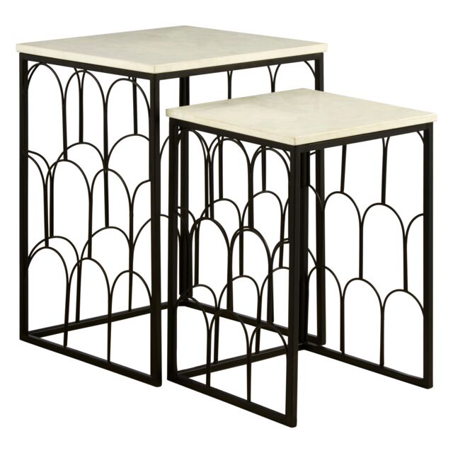 Orsina Monochromatic Set Of 2 Marble Tops Side Tables, Black Finish Square Table, Decorative Marbled Top Side Table - image 1
