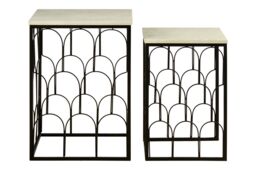 Orsina Monochromatic Set Of 2 Marble Tops Side Tables, Black Finish Square Table, Decorative Marbled Top Side Table - thumbnail 4