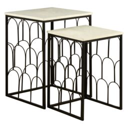 Orsina Monochromatic Set Of 2 Marble Tops Side Tables, Black Finish Square Table, Decorative Marbled Top Side Table