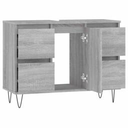 Berkfield Home Durable Bathroom Cabinet Grey Sonoma 80x33x60 cm Engineered Wood - Size: 80 x 33 x 60 cm - thumbnail 5