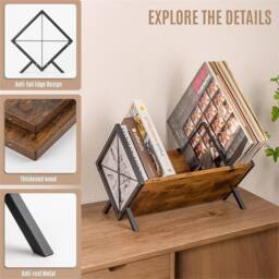 Nordara Wood Record Storage Rack 80LP Vinyl Record Organizer for Albums Files in Brown - thumbnail 4