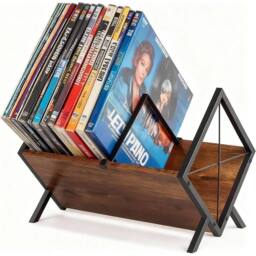 Nordara Wood Record Storage Rack 80LP Vinyl Record Organizer for Albums Files in Brown - thumbnail 6