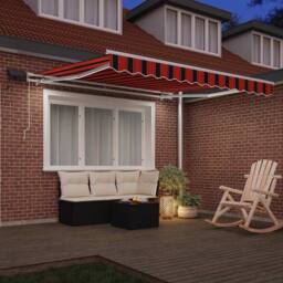 Berkfield Home Manual Retractable Awning with LED Orange & Brown 300x250 cm - thumbnail 1