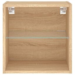 Berkfield Home Bedside Cabinet with LED Lights Wall-mounted Sonoma Oak in Brown - thumbnail 7